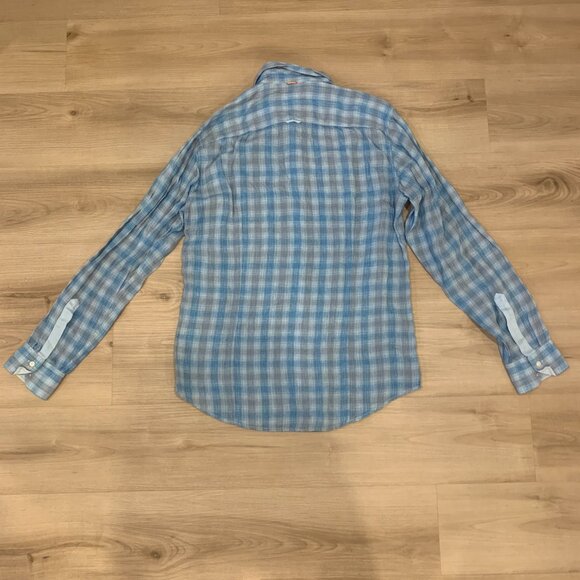 Hugo Boss Orange Men's button down casual dress shirt light blue plaid size L - Picture 2 of 10